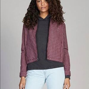 Quiksilver Long Sleeve Zip-Up Shirt jacket plaid cropped shacket